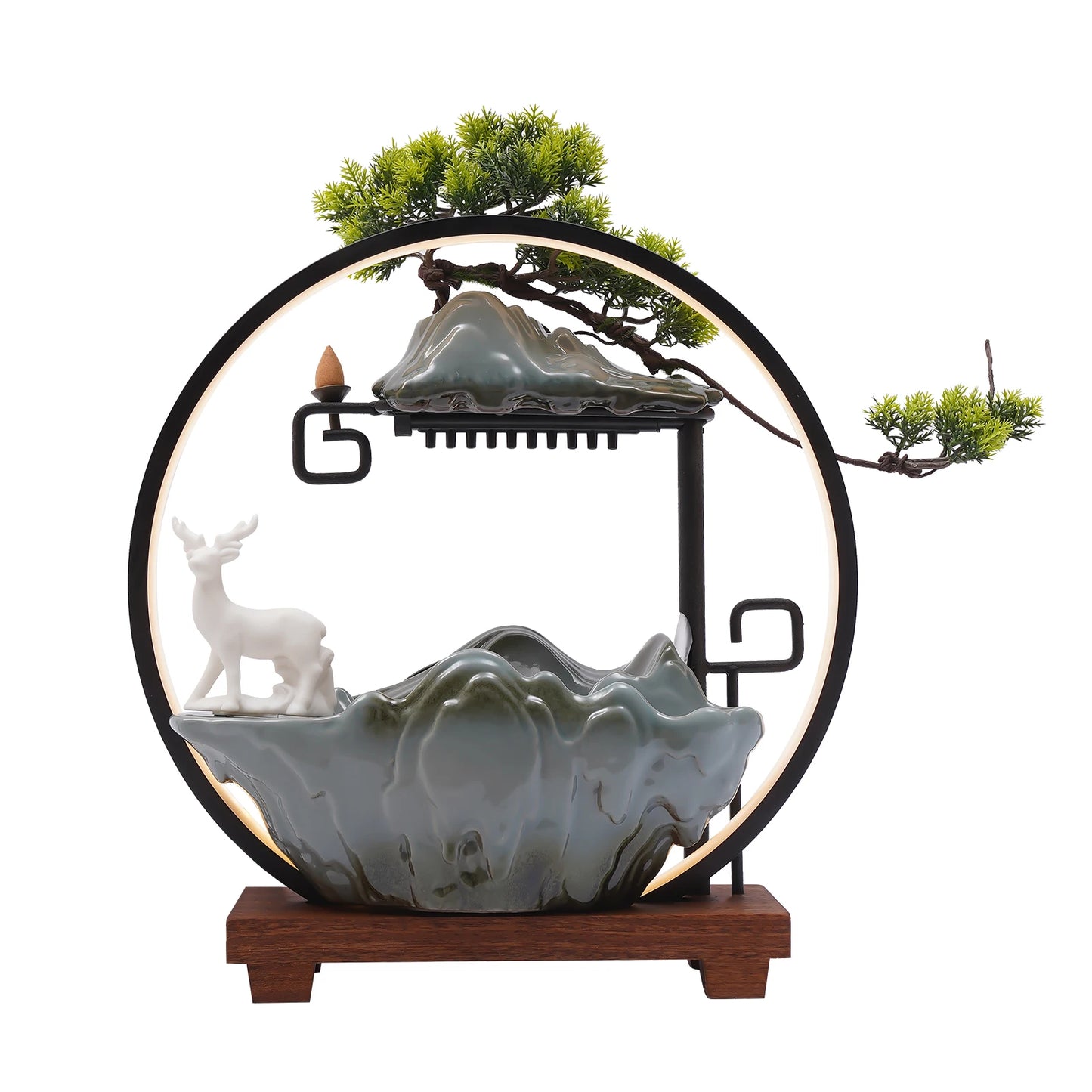 Bymaocar Ceramic Tabletop Water Fountain With LED Light Mist Effect