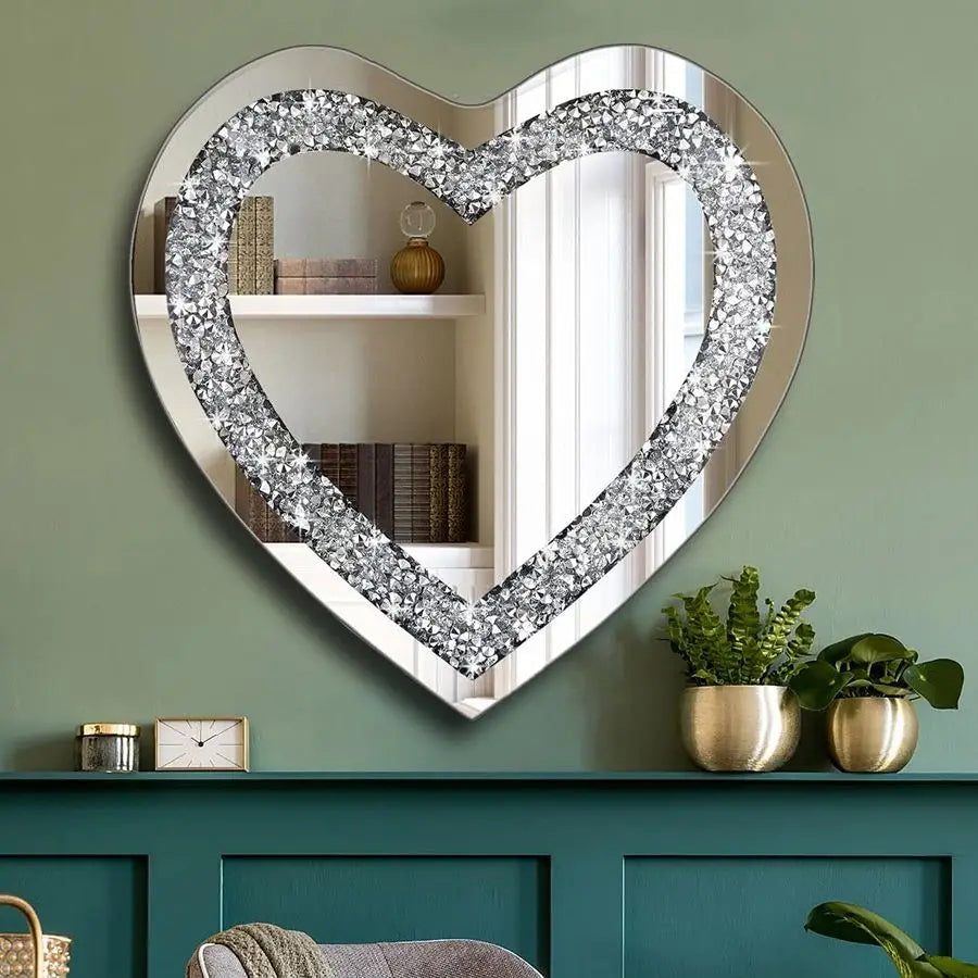 Crystal Crush Diamond Heart Shaped Wall Mirror Decor