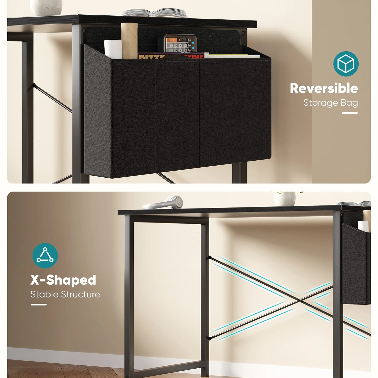 JHK Adjustable Computer Desk Wood Tabletop Storage Bag