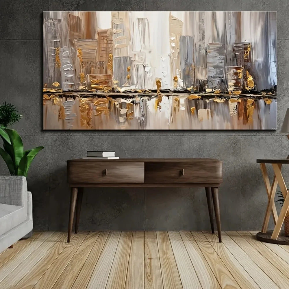 Modern Abstract Oil Painting in Pine Frame Art Deco Style