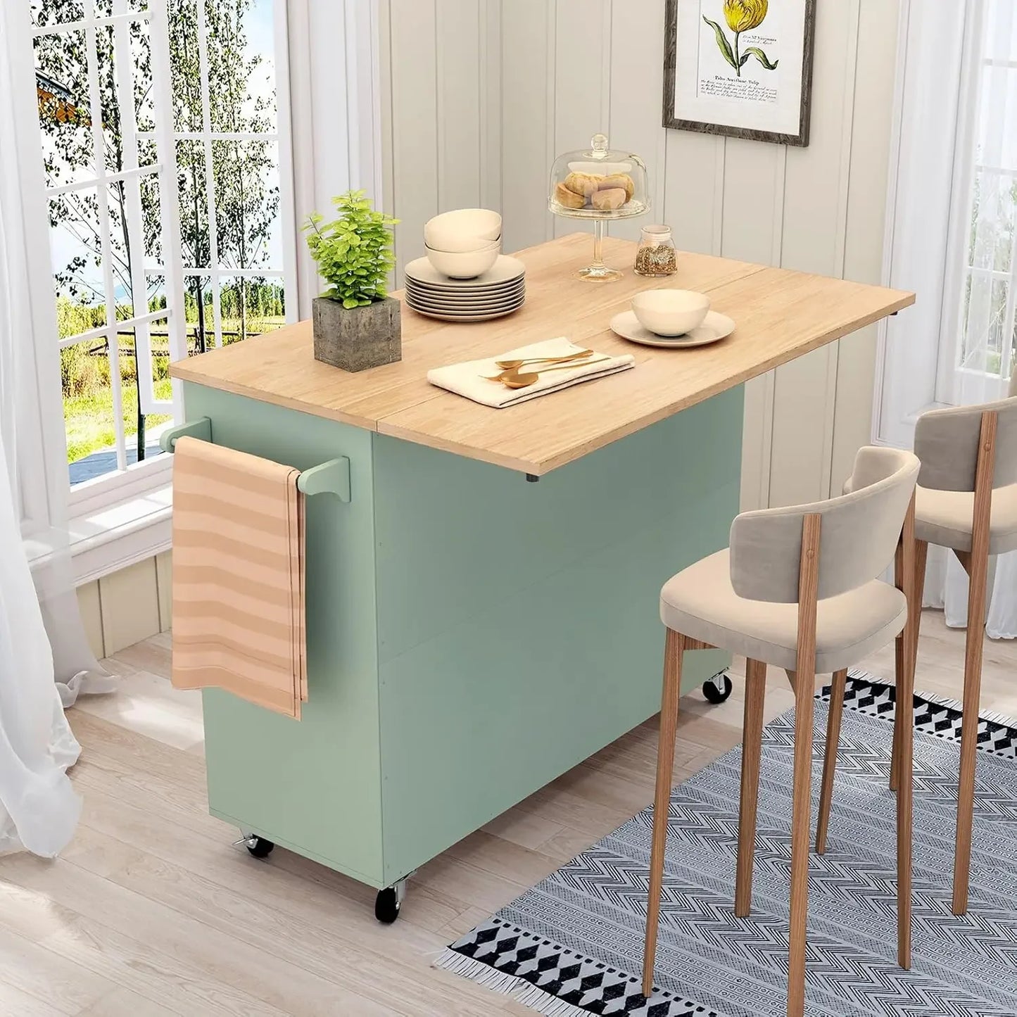 Kitchen Island With Storage Rolling Cart Drop Leaf Bar Countertop