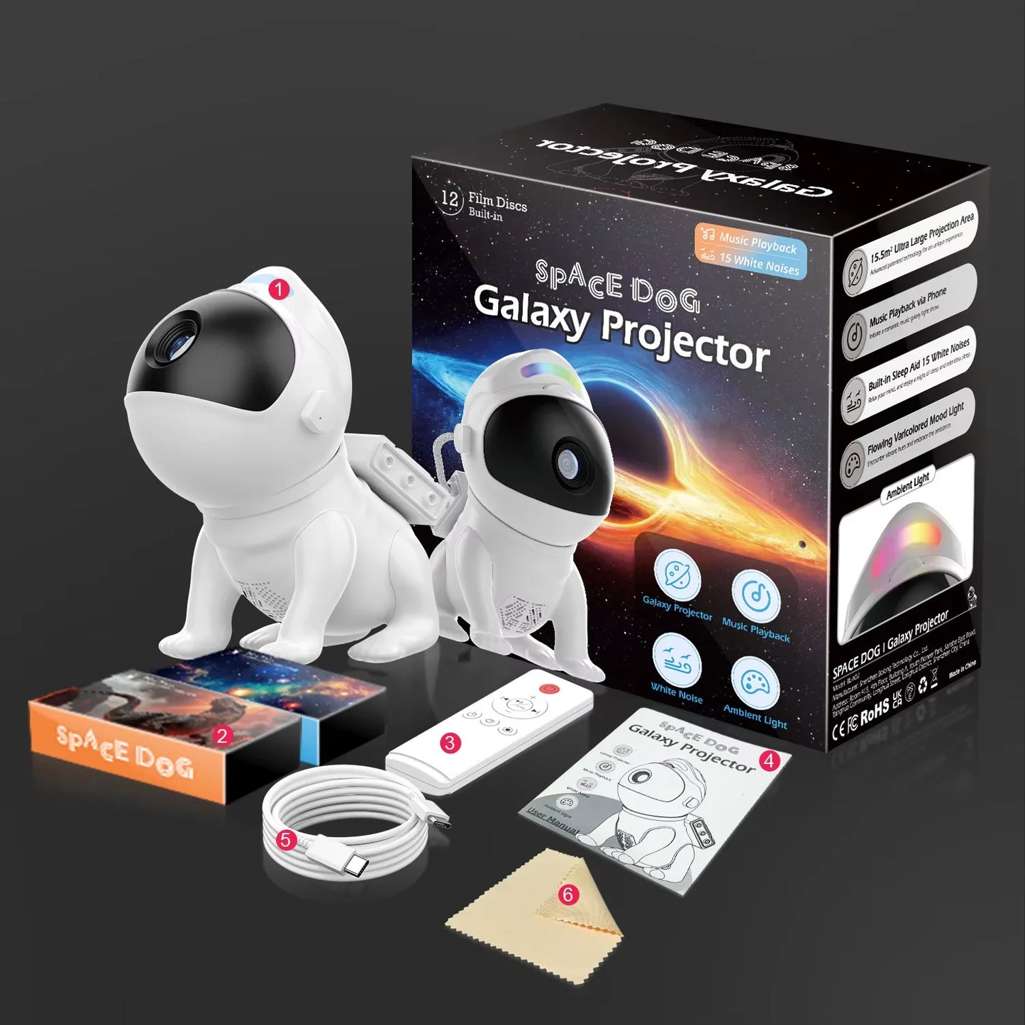 AUSYLE Star Projector Dog Night Light Galaxy Discs