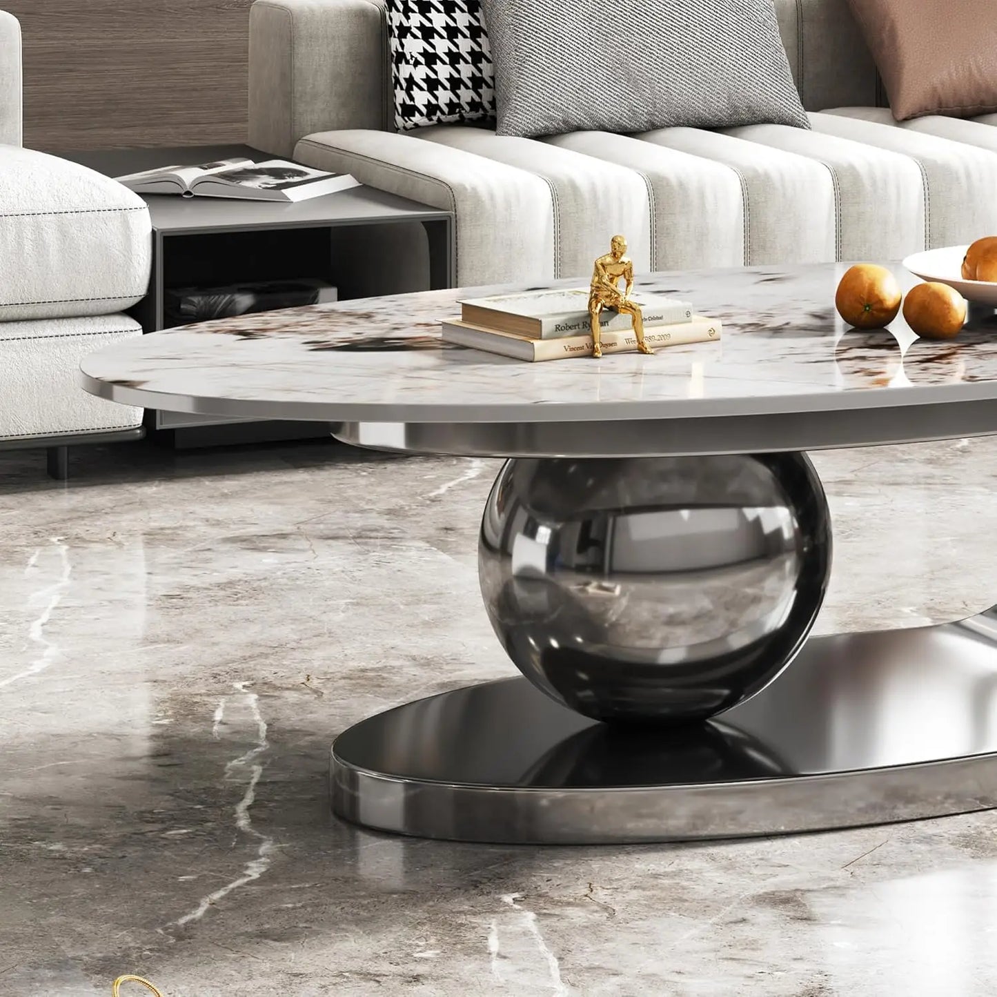 Modern Coffee Table With Stainless Steel Pedestal Luxury