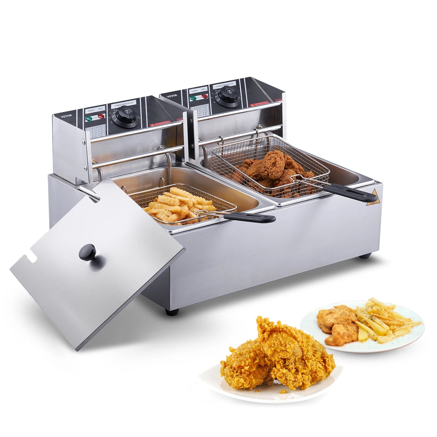 SucceBuy Commercial Electric Deep Fryer With Dual Removable Tanks Countertop