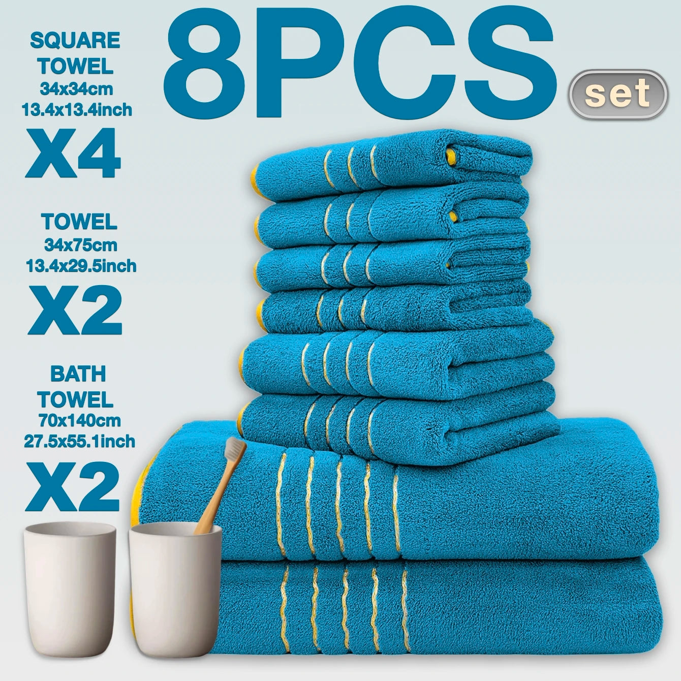 8 Piece Premium Bath Towel Set Hotel Collection Absorbent Quick Dry