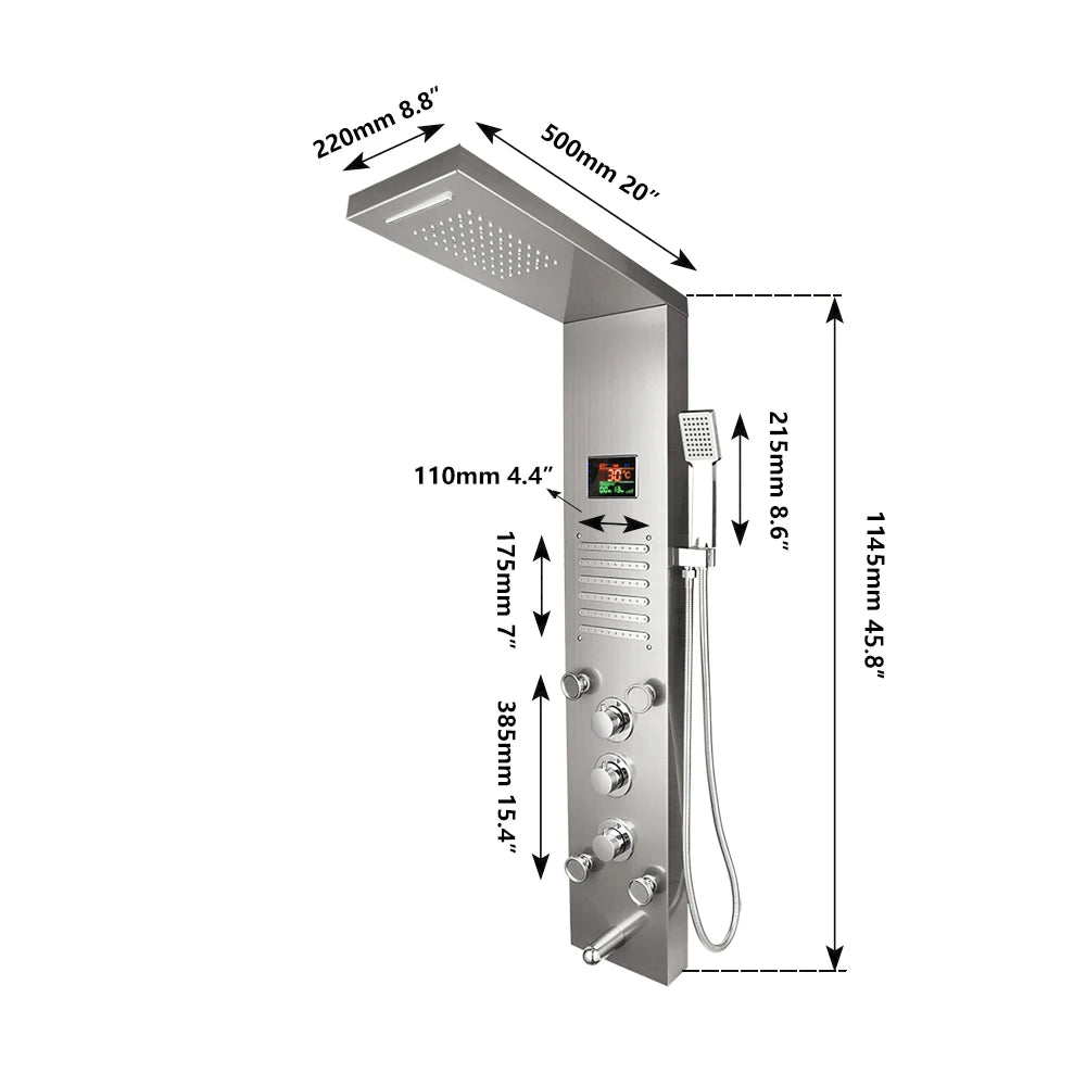 MEKKHALA Shower Panel System With LED Rainfall And Body Jets