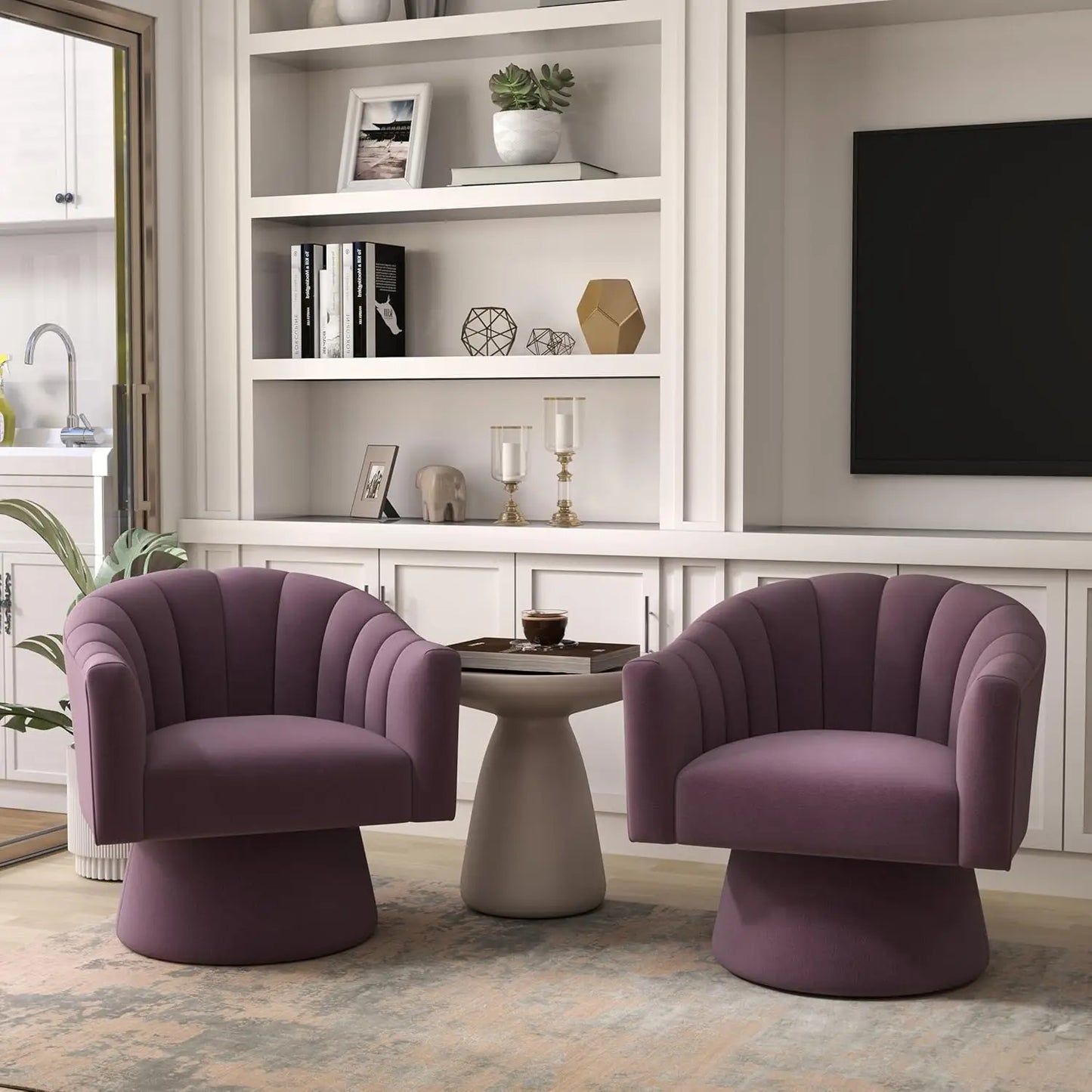 Velvet Upholstered Barrel Chair 360 Degree Swivel Set of 2