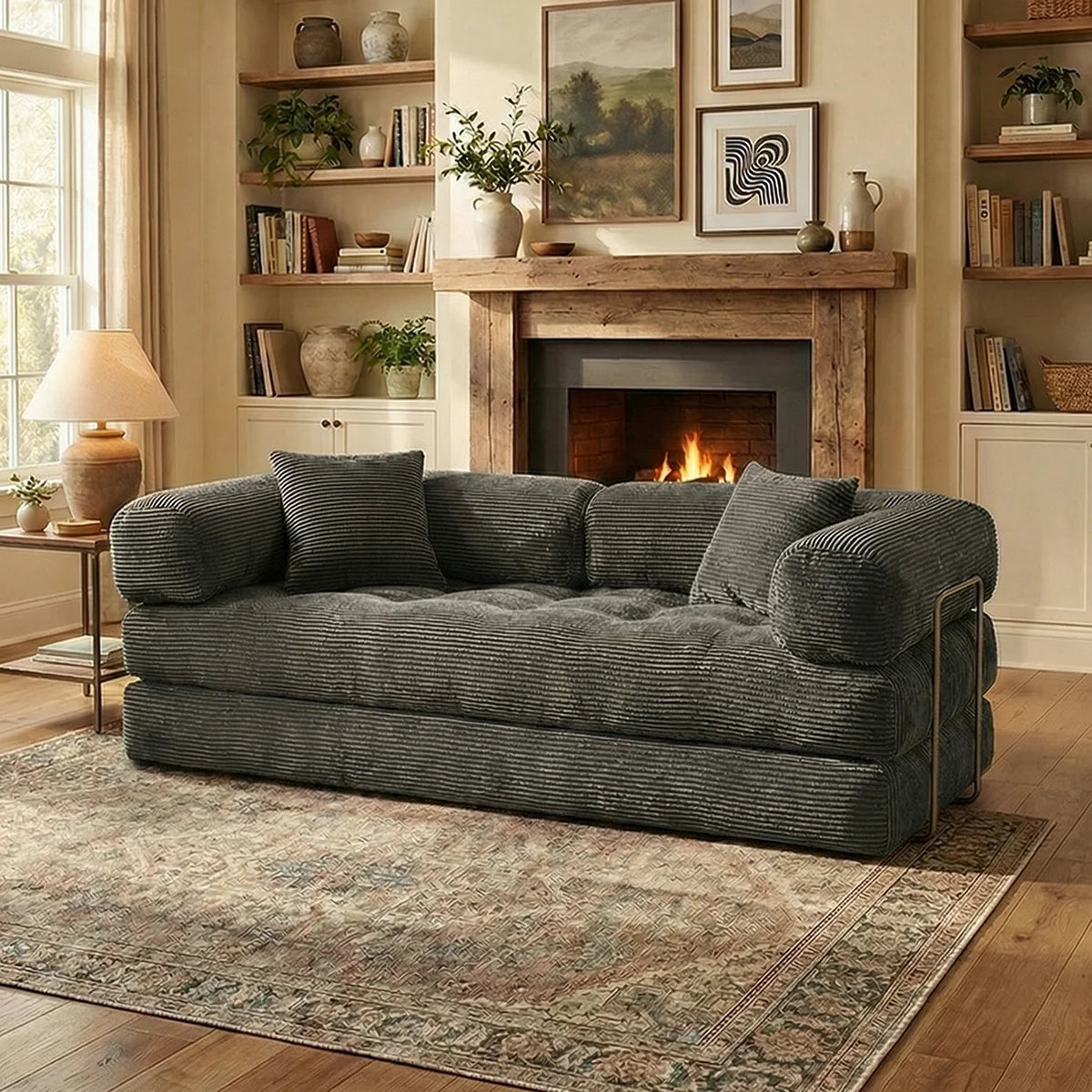 YQzyphyna 4-In-1 Futon Sofa Bed Corduroy Sleeper Loveseat