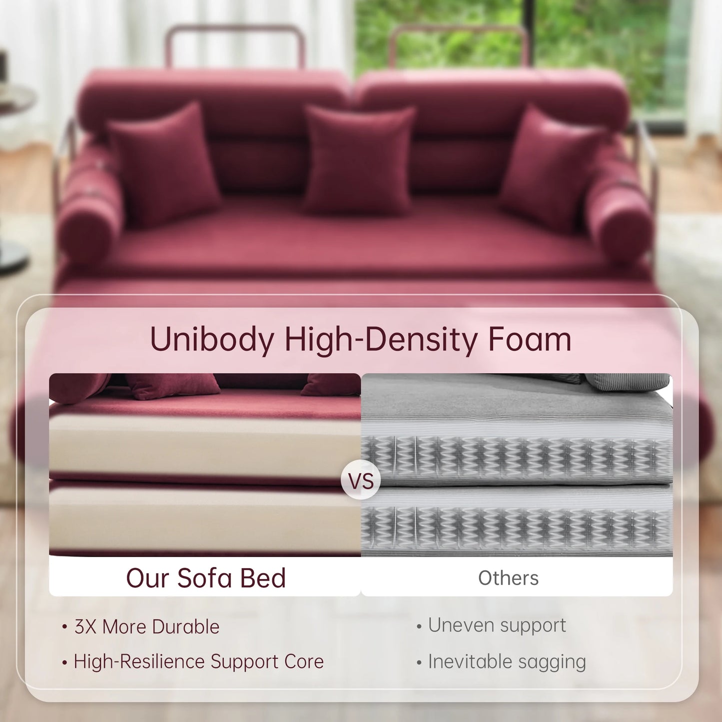 Convertible Sleeper Sofa Bed Floor Couch With Rounded Armrests