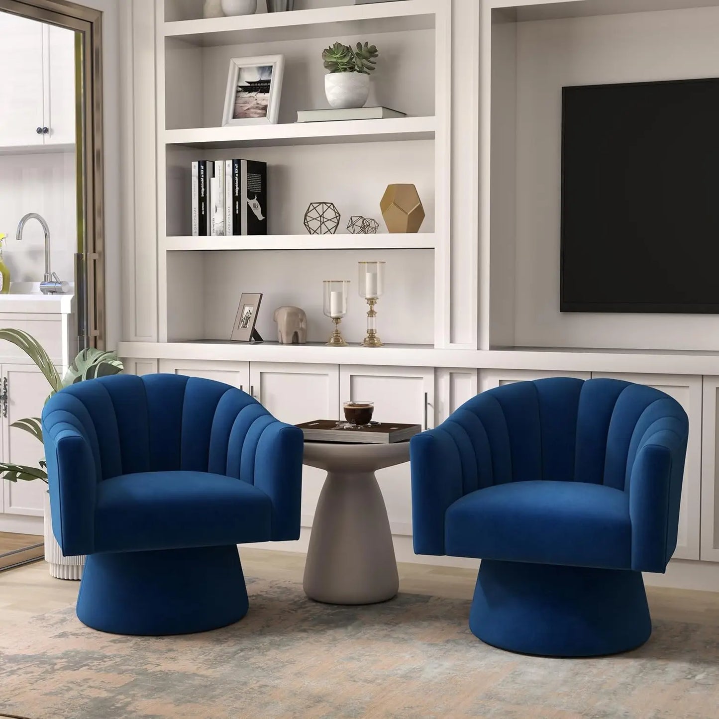Velvet Upholstered Barrel Chair 360 Degree Swivel Set of 2