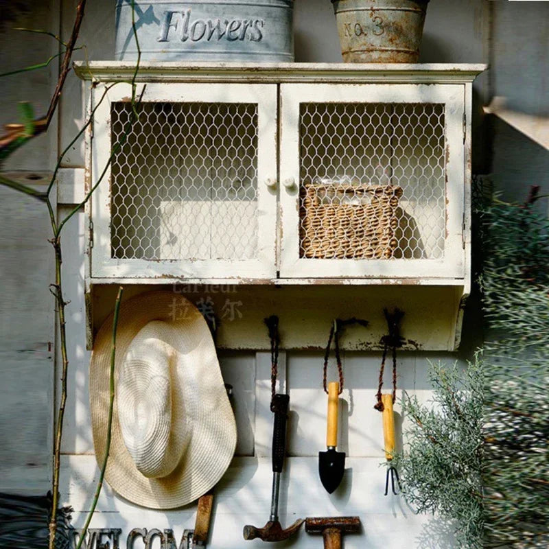 Handmade American Country Wooden Wall Cabinet Antique Kitchen Cupboard