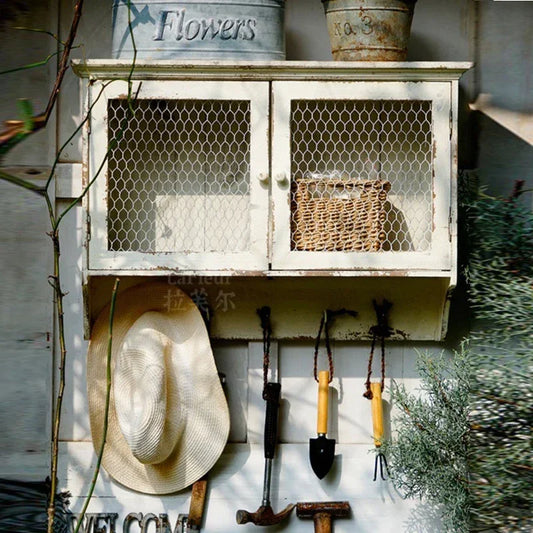 Handmade American Country Wooden Wall Cabinet Antique Kitchen Cupboard