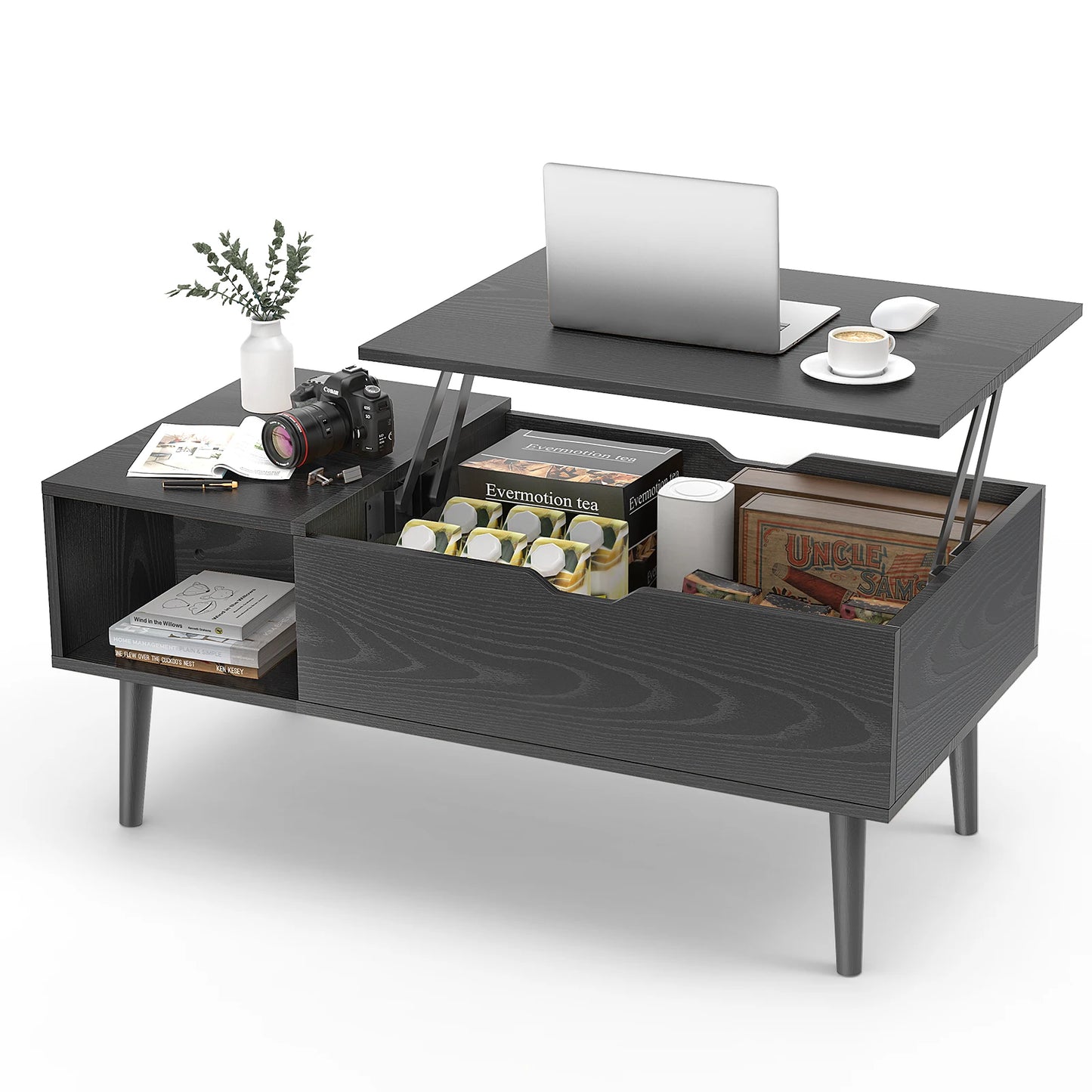 JHK Lift Top Coffee Table With Storage And Wood Desk