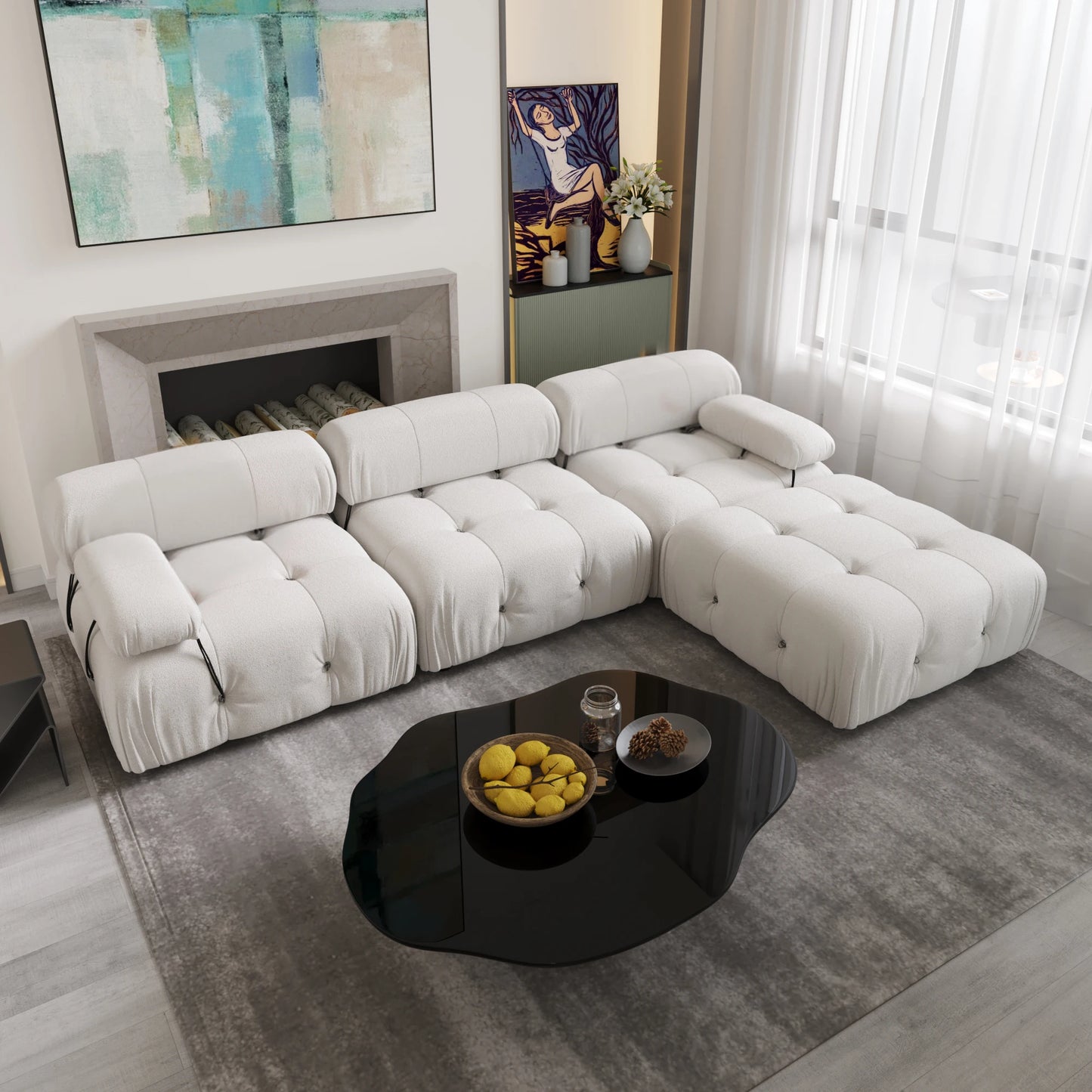 Sdorens L-Shaped Velvet Sectional Sofa With Reversible Ottoman