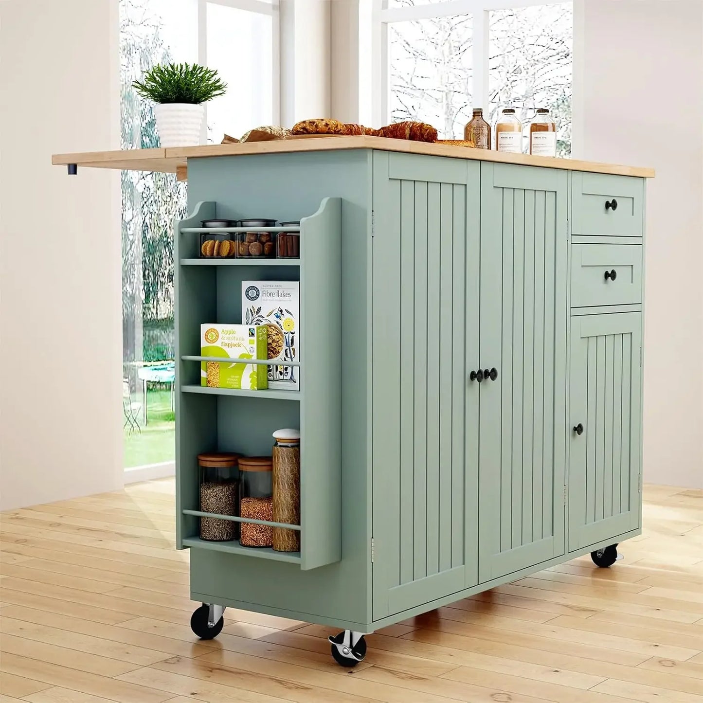 Kitchen Island With Storage Rolling Cart Drop Leaf Bar Countertop