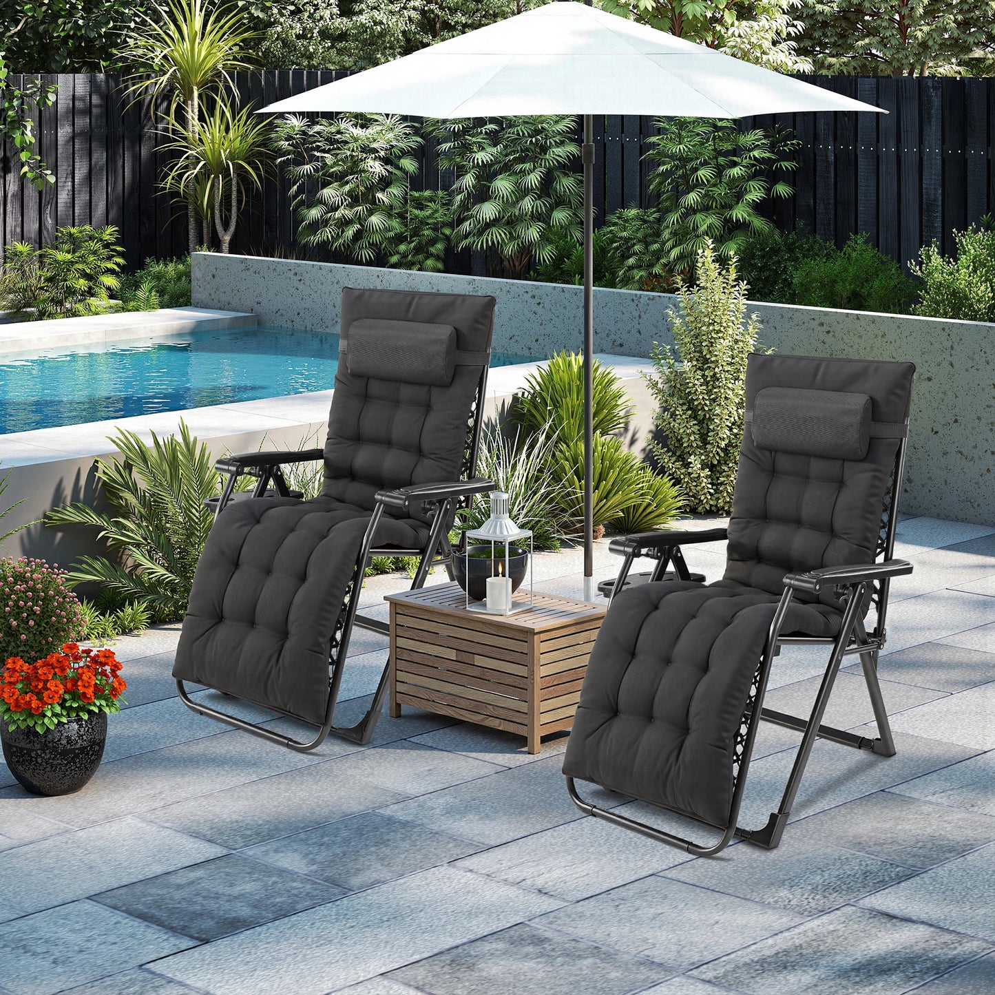 JHK Zero Gravity Recliner Outdoor Lounge Chair With Cup Trays