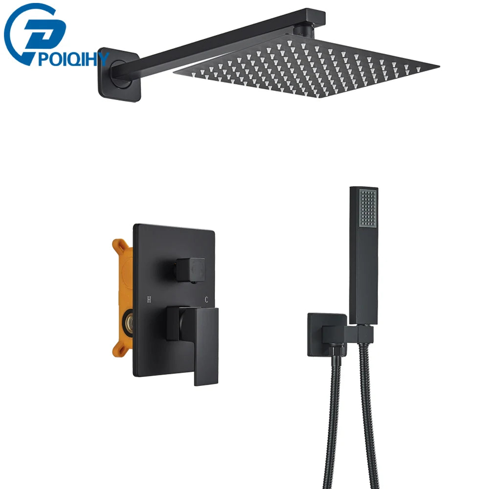 Poiqihy Wall Mounted Rainfall Shower Faucet Set With Single Handle