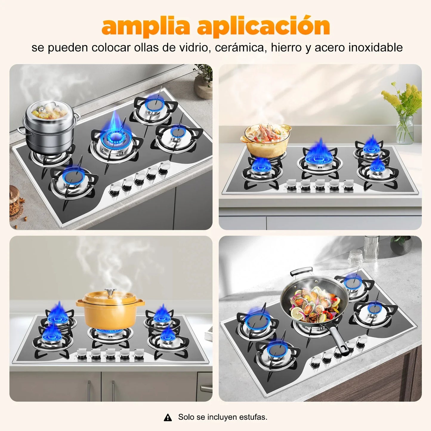 Five Burner Electronic Pulse Ignition Gas Cooktop Countertop Stove