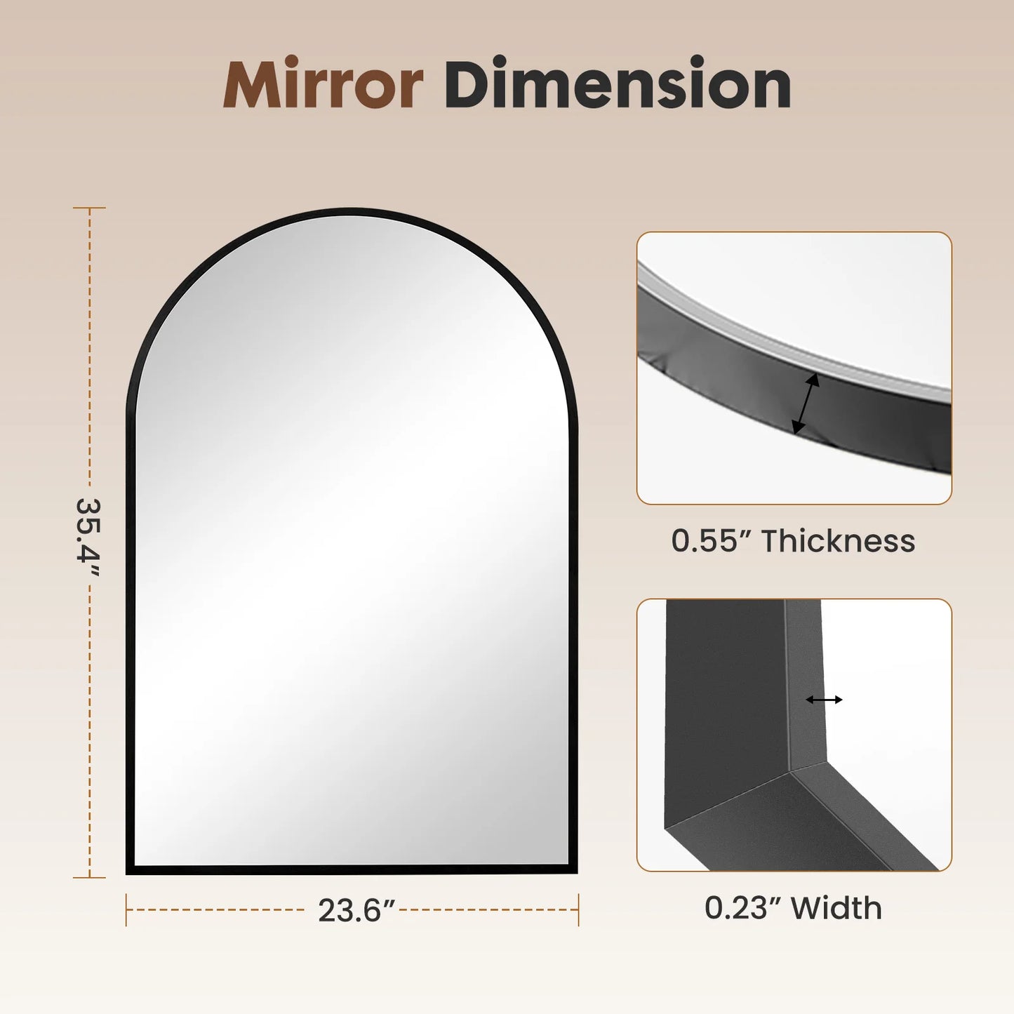 JHK Arched Metal Framed Wall Mirror For Bathroom Decor