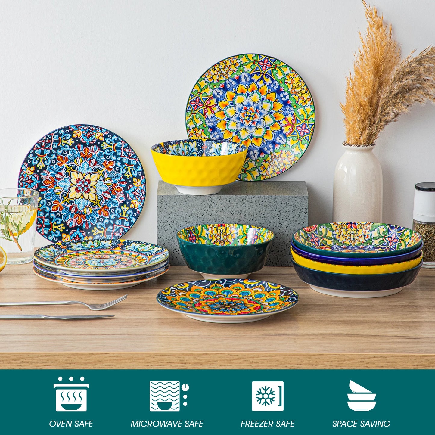 MALACASA Porcelain Dinner Plates Set Scratch Resistant Dinnerware