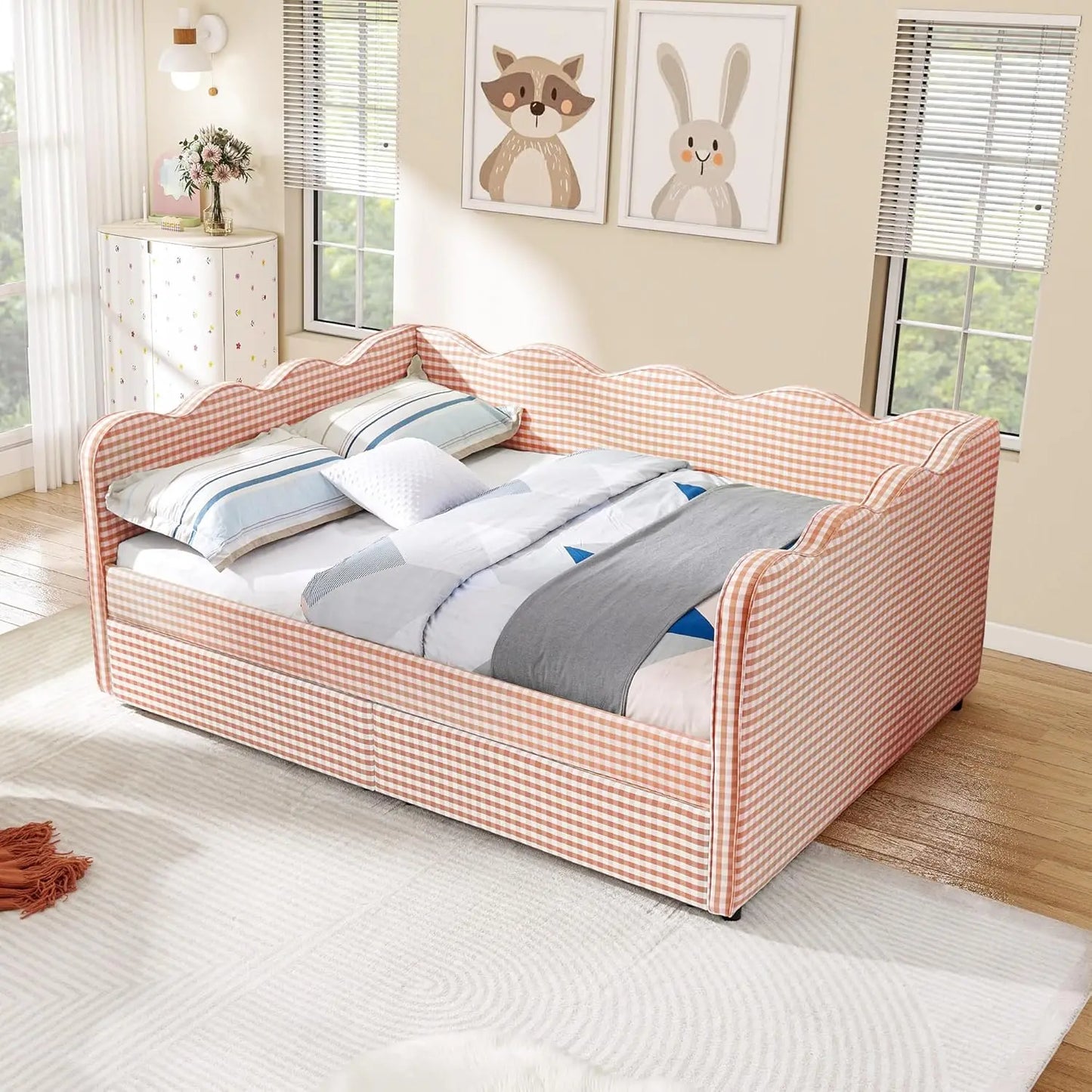 Wave Upholstered Daybed With Storage Drawers And USB Ports