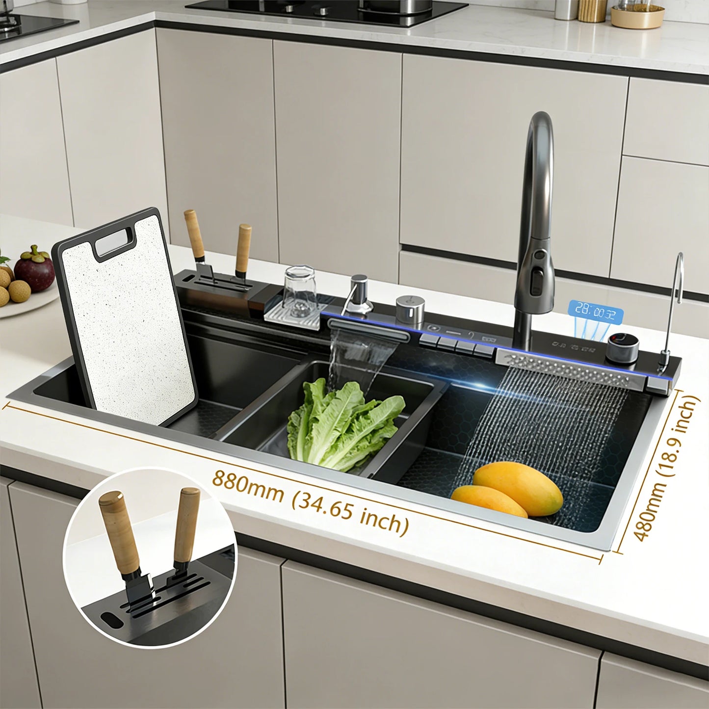 BusySink Stainless Steel Kitchen Sink With Digital Display