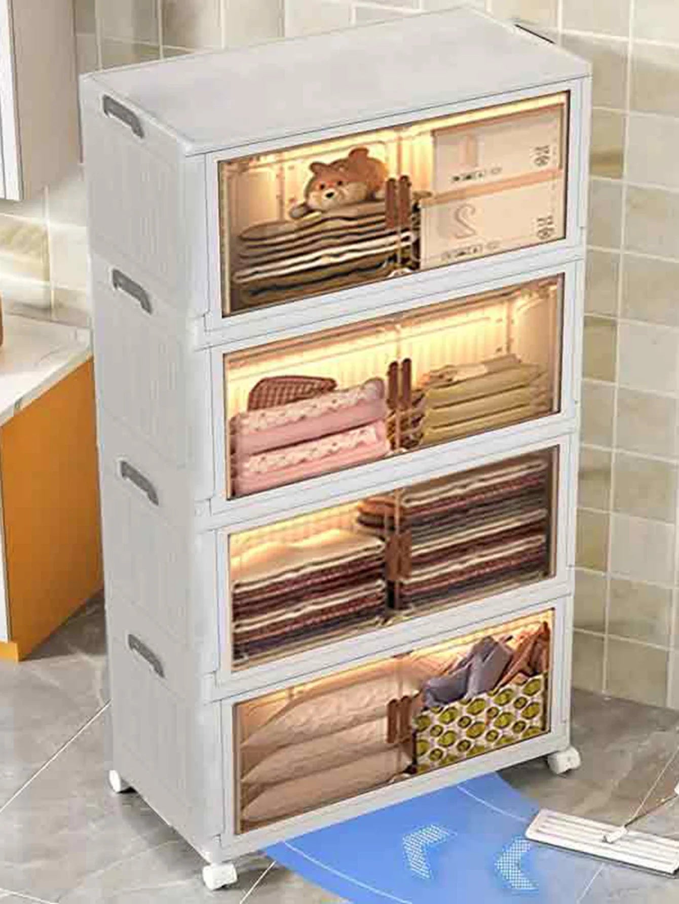 Folding Storage Cabinet With Magnetic Doors For Clothes And Snacks