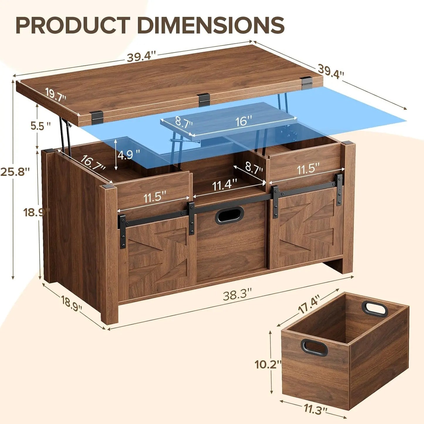Farmhouse Lift Top Coffee Table With Sliding Barn Door
