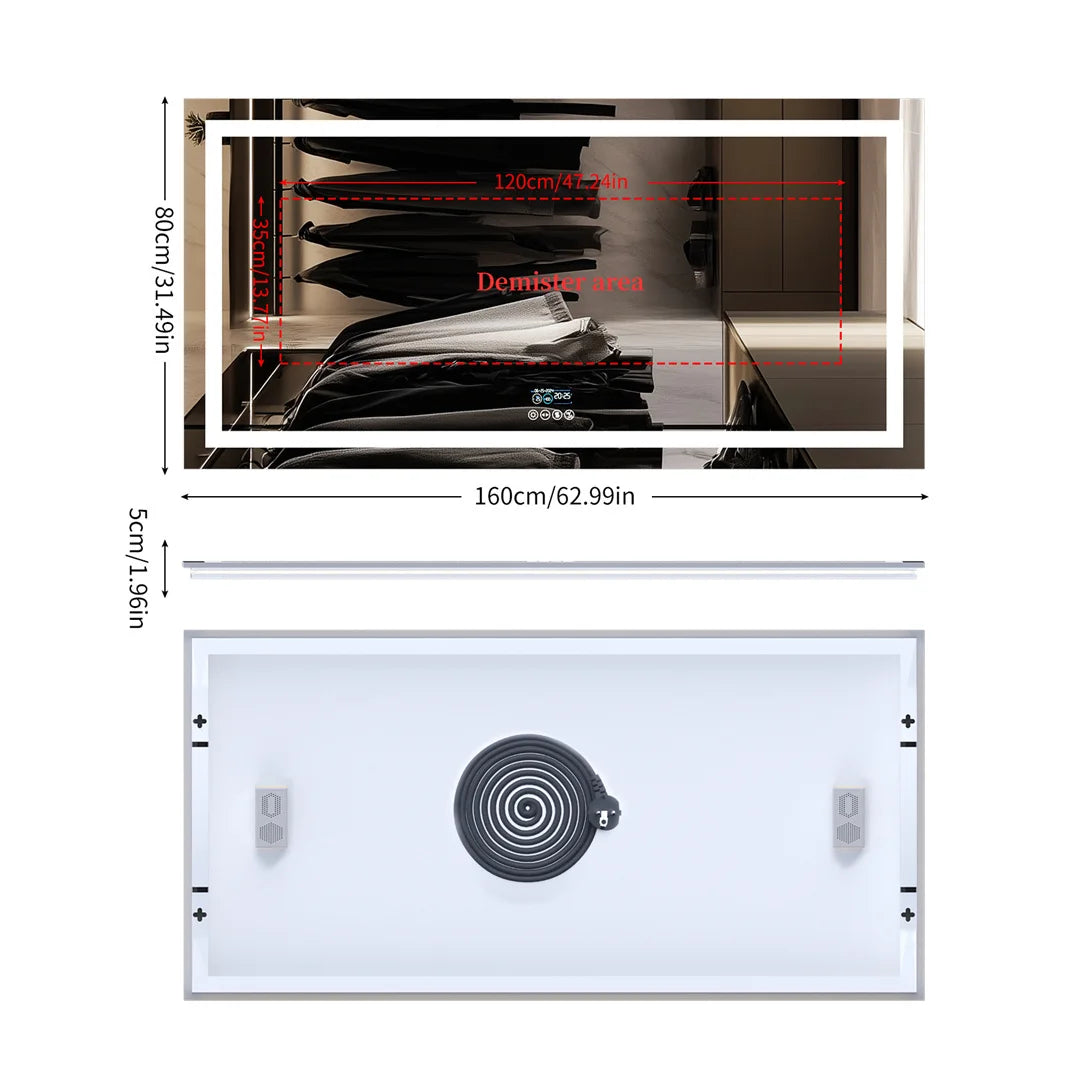 LUVODI Large Bluetooth Vanity Mirror With LED Light Three Color Temperatures