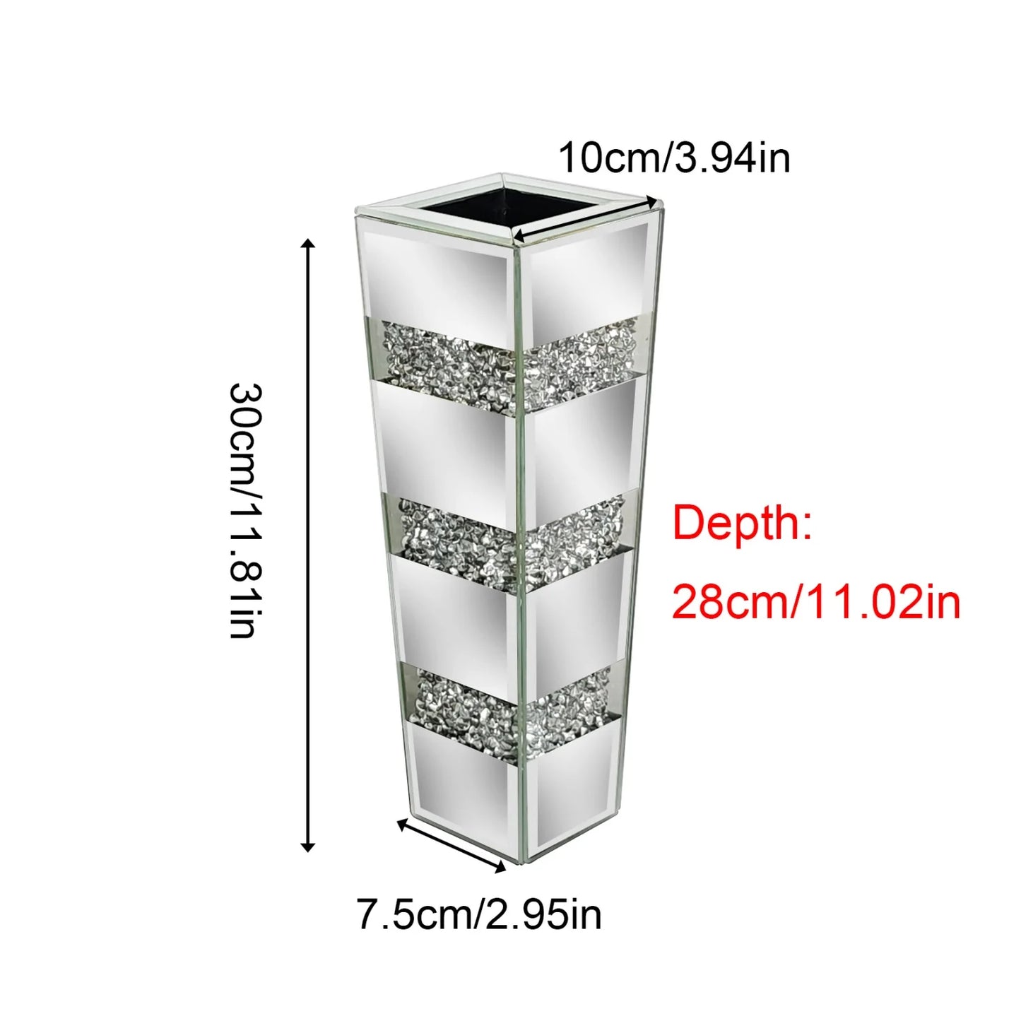 Floor Mirrored Vase Crushed Diamond Glass Tall Home Decor