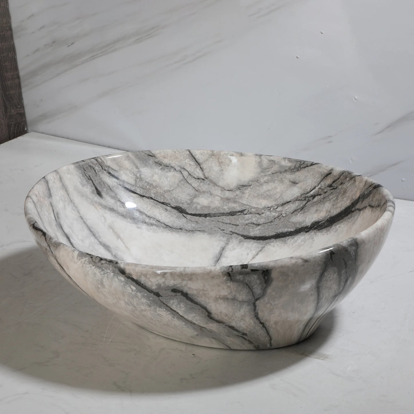 MEKKHALA Marble Pattern Ceramic Bathroom Vessel Sink Set Shape Basin