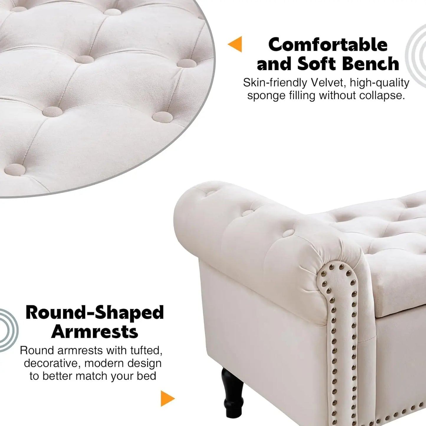 End of Bed Storage Bench Tufted Upholstered Ottoman Benches
