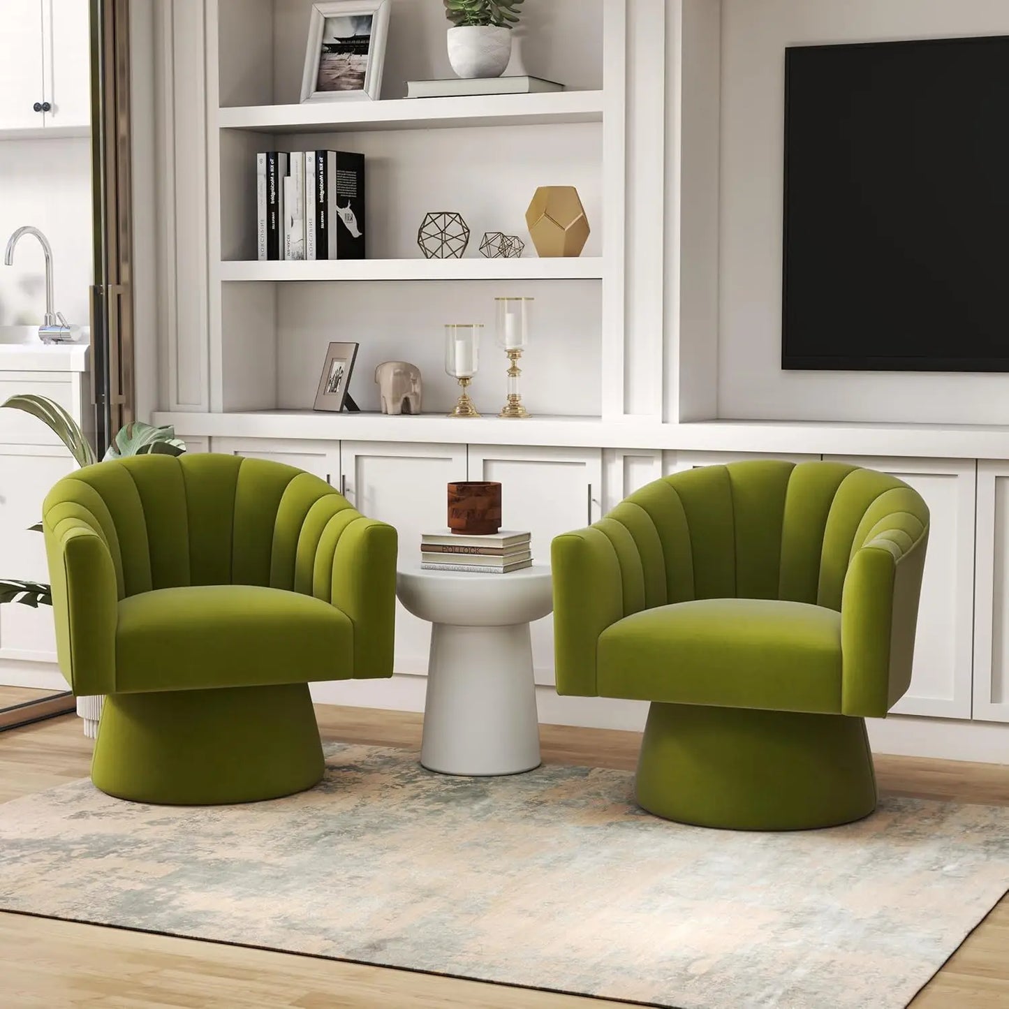 Velvet Upholstered Barrel Chair 360 Degree Swivel Set of 2