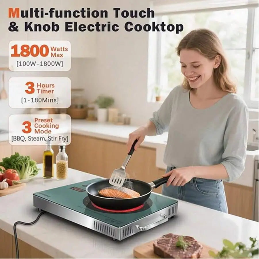XMSJ Electric Cooktop One Burner Portable Ceramic 1800W