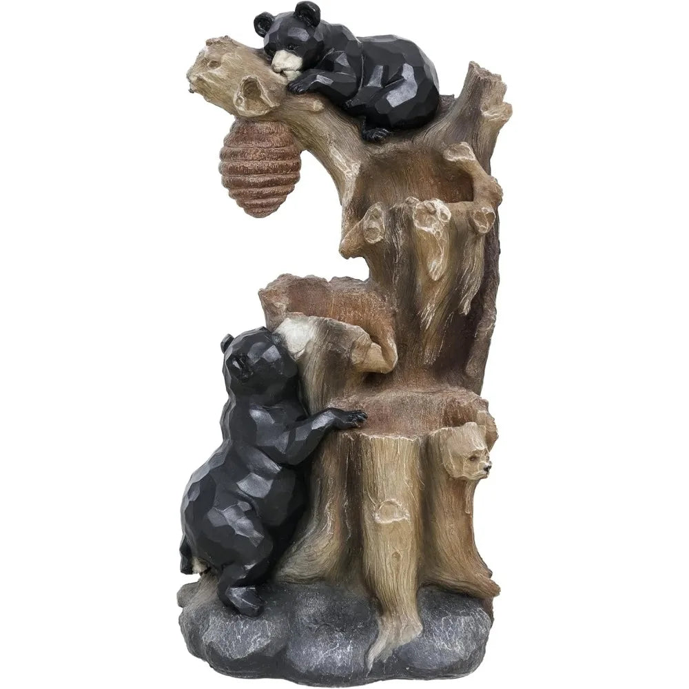 Outdoor 3-Tier Water Fountain With LED Bears Beehive Tree
