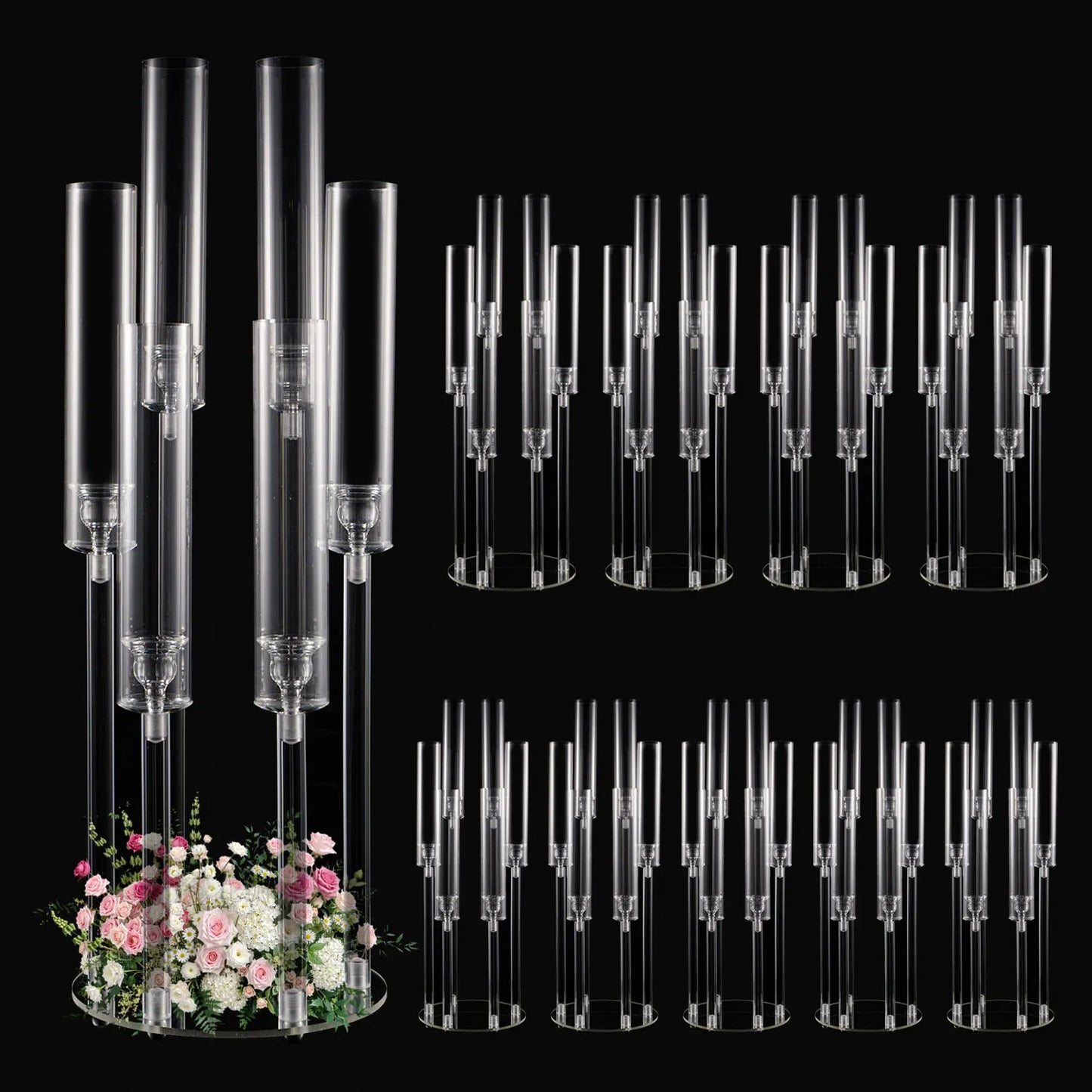 VINCIGANT Six Arm Acrylic Candelabra LED Candle Holder