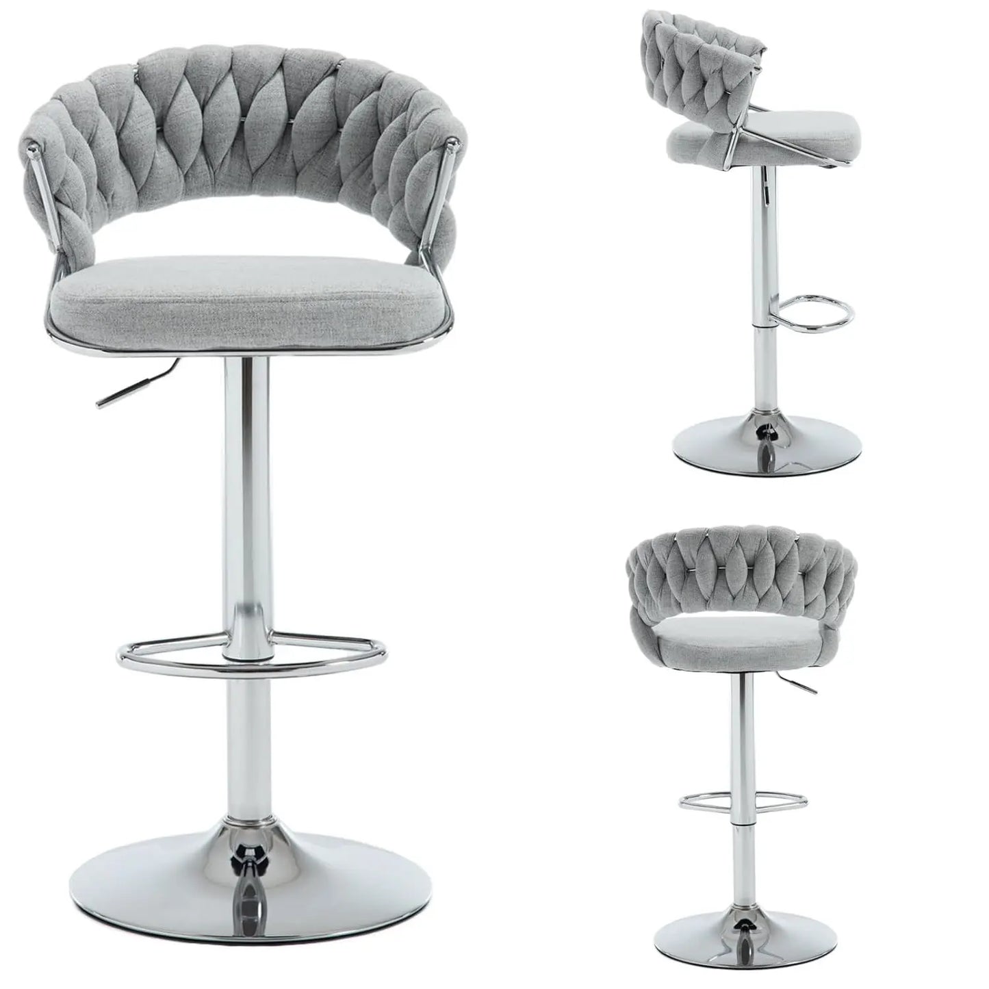 Woven Backrest Swivel Bar Stools Set Of 2 Height Adjustable