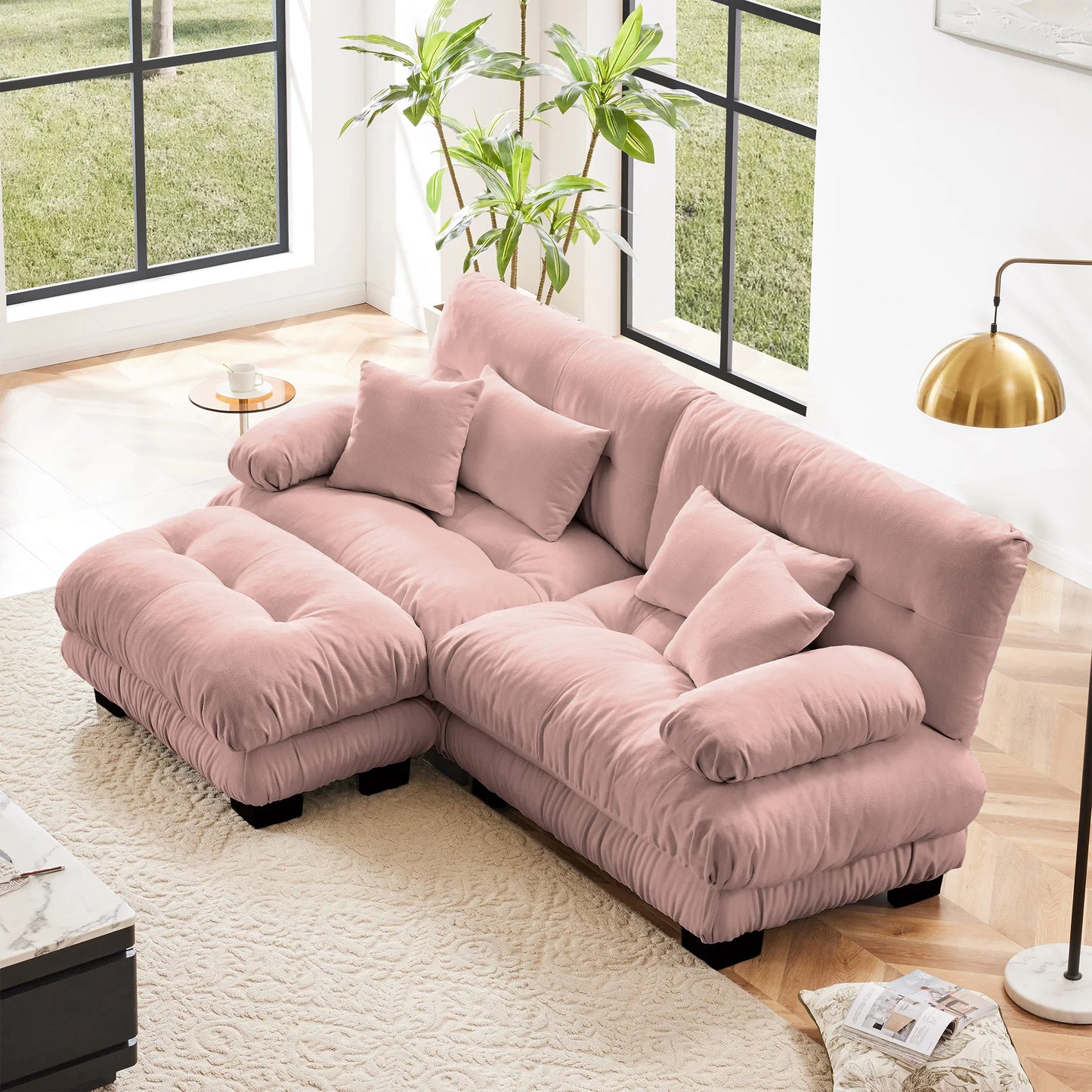 Chenille Modular Sectional Sofa Couch With Ottomans
