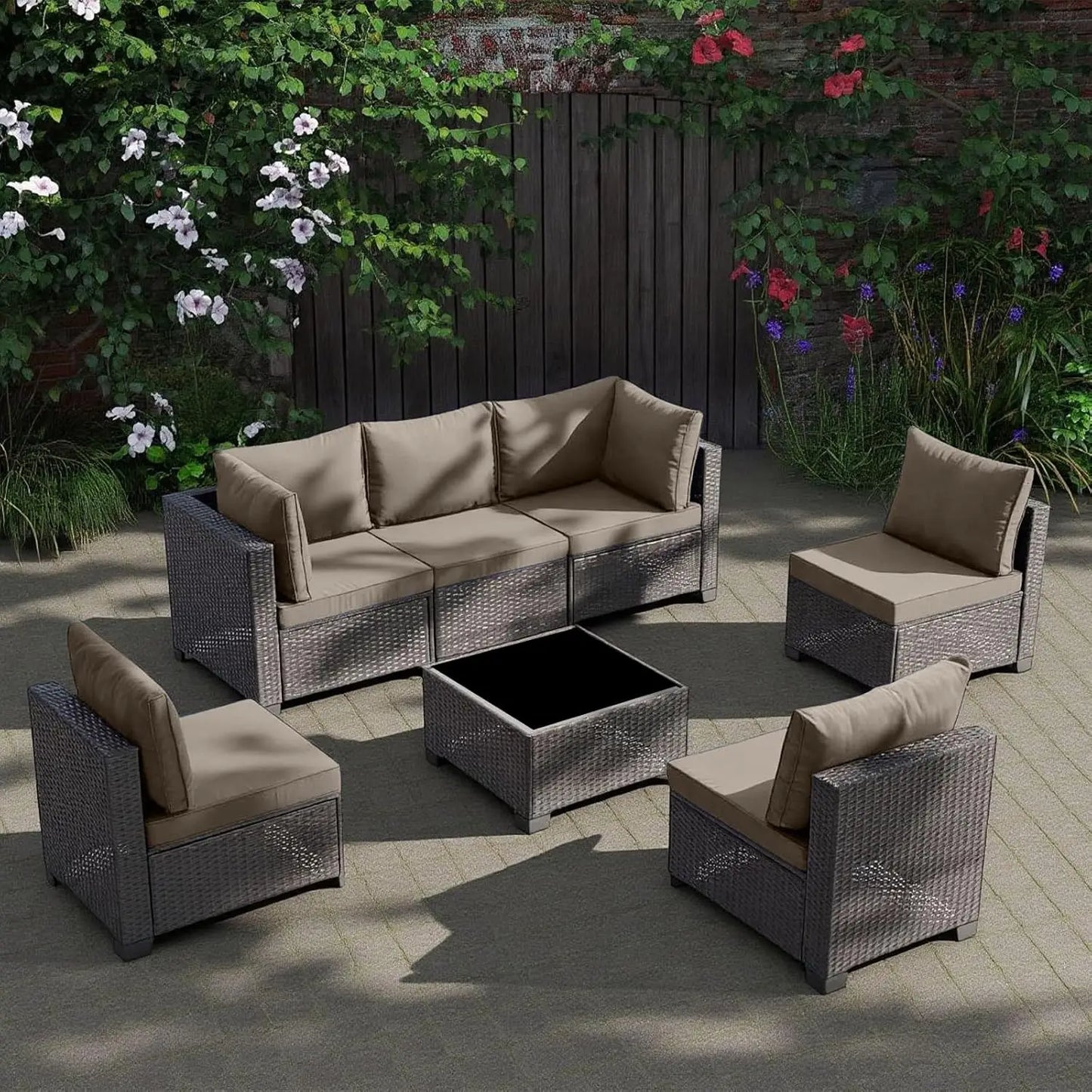 Outdoor Patio Furniture Set All Weather Sectional Sofa PE Rattan