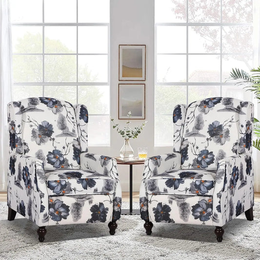 Wingback Recliner Chair Set of 2 Tufted Fabric Living Room