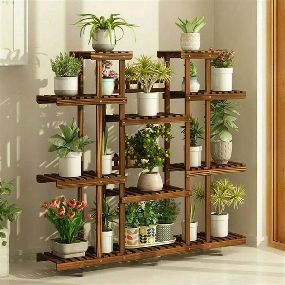 Eleven Tiered Wooden Plant Stand For Indoor And Outdoor Garden
