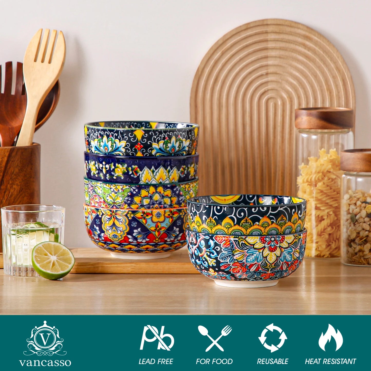 Malacasa Floral Ceramic Cereal Bowls Set Porcelain Bohemian Style