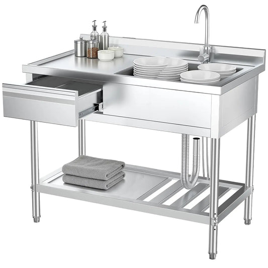 Stainless Steel Utility Sink With Drawers Single Bowl Commercial Kitchen