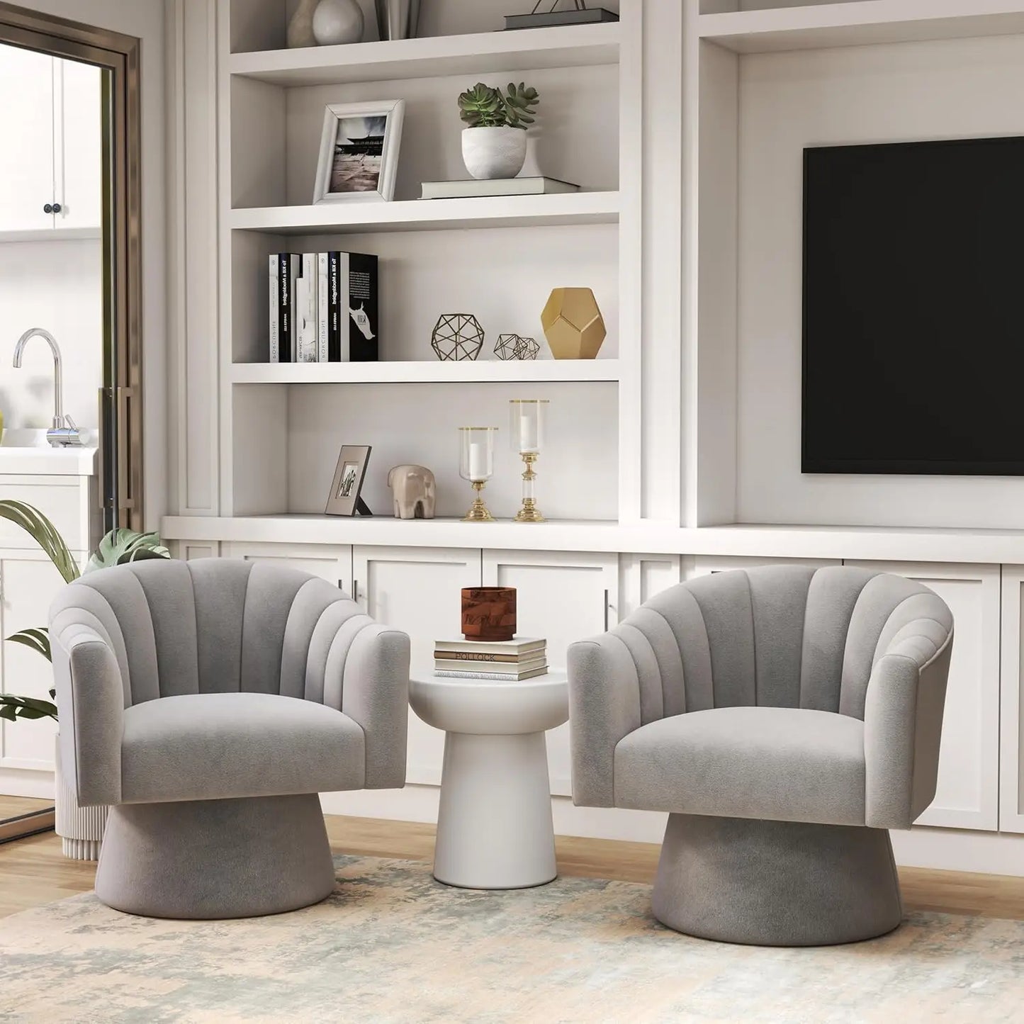 Velvet Upholstered Barrel Chair 360 Degree Swivel Set of 2