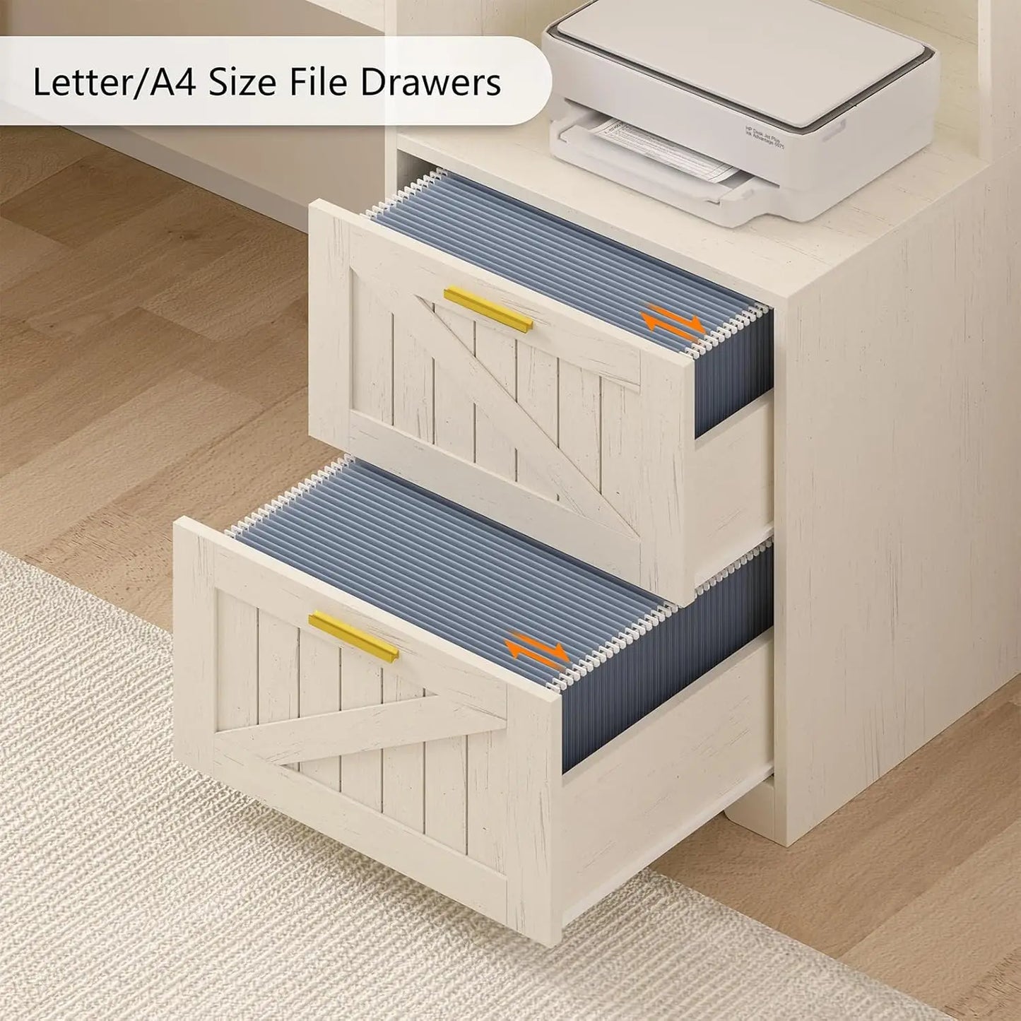 Farmhouse L Shaped Desk With Storage Shelves And Power Outlet