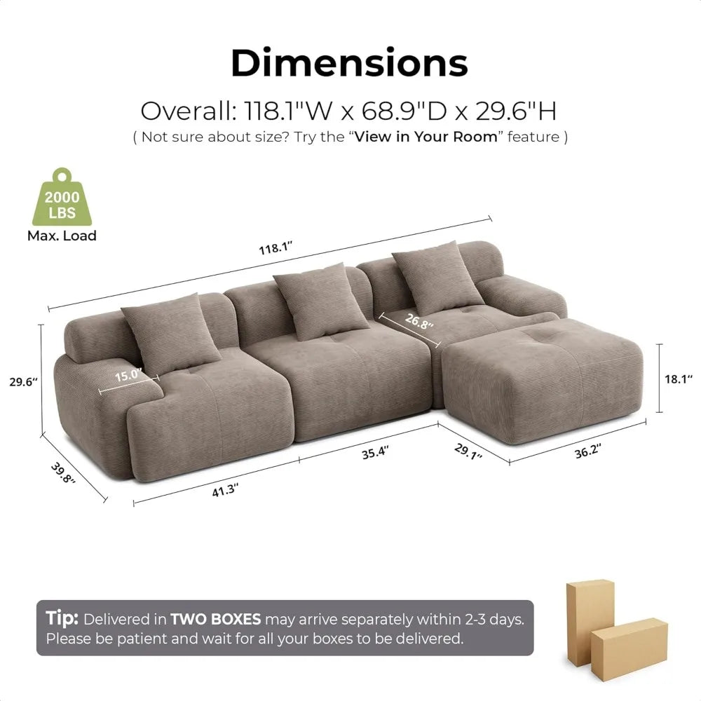 Combination Modular Sectional Sofa Ottoman Corduroy Deep Seat