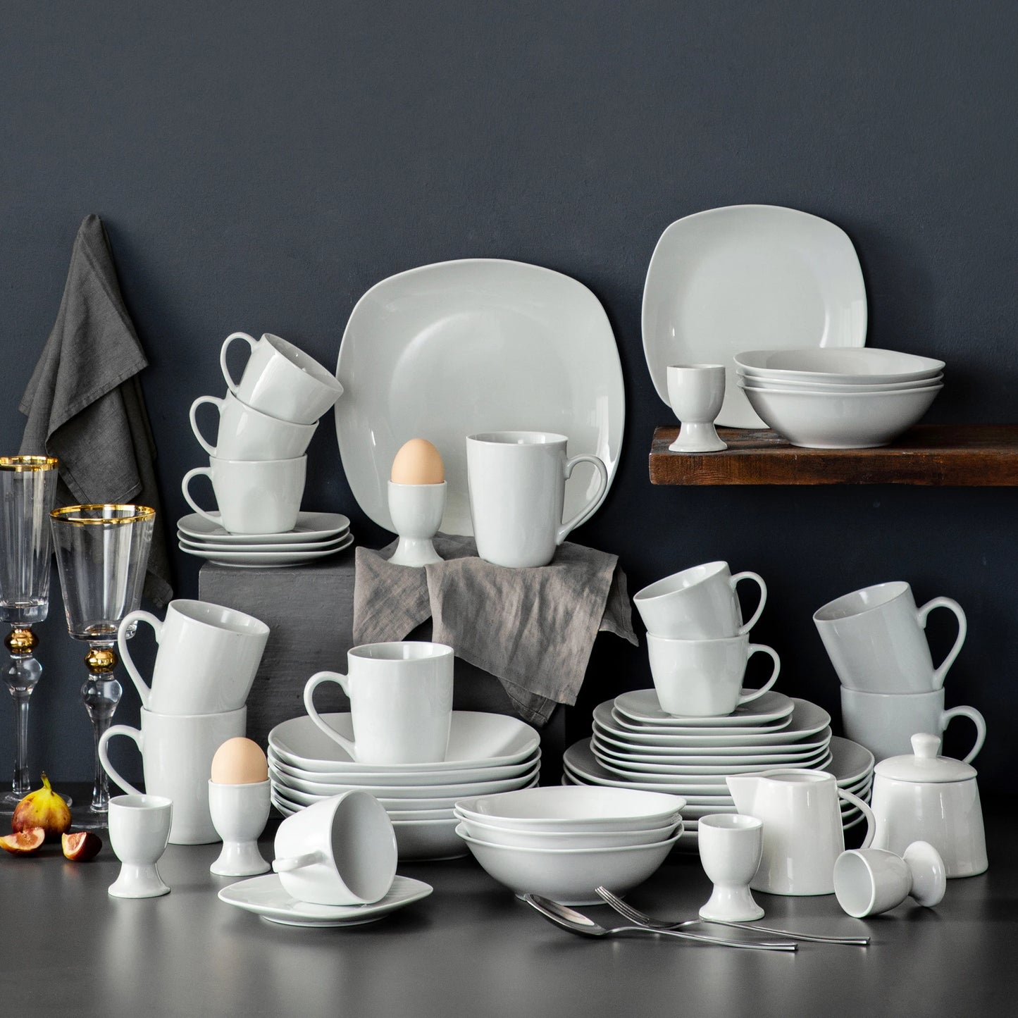 MALACASA Elisa 50 Piece Porcelain Dinnerware Set Service For 6