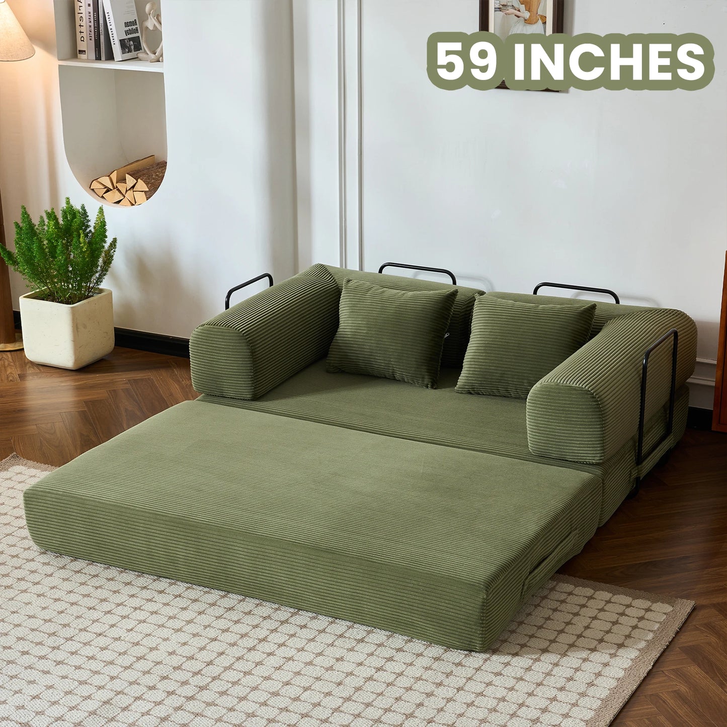 Convertible Sofa Bed With L-Shaped Armrests For Living Room
