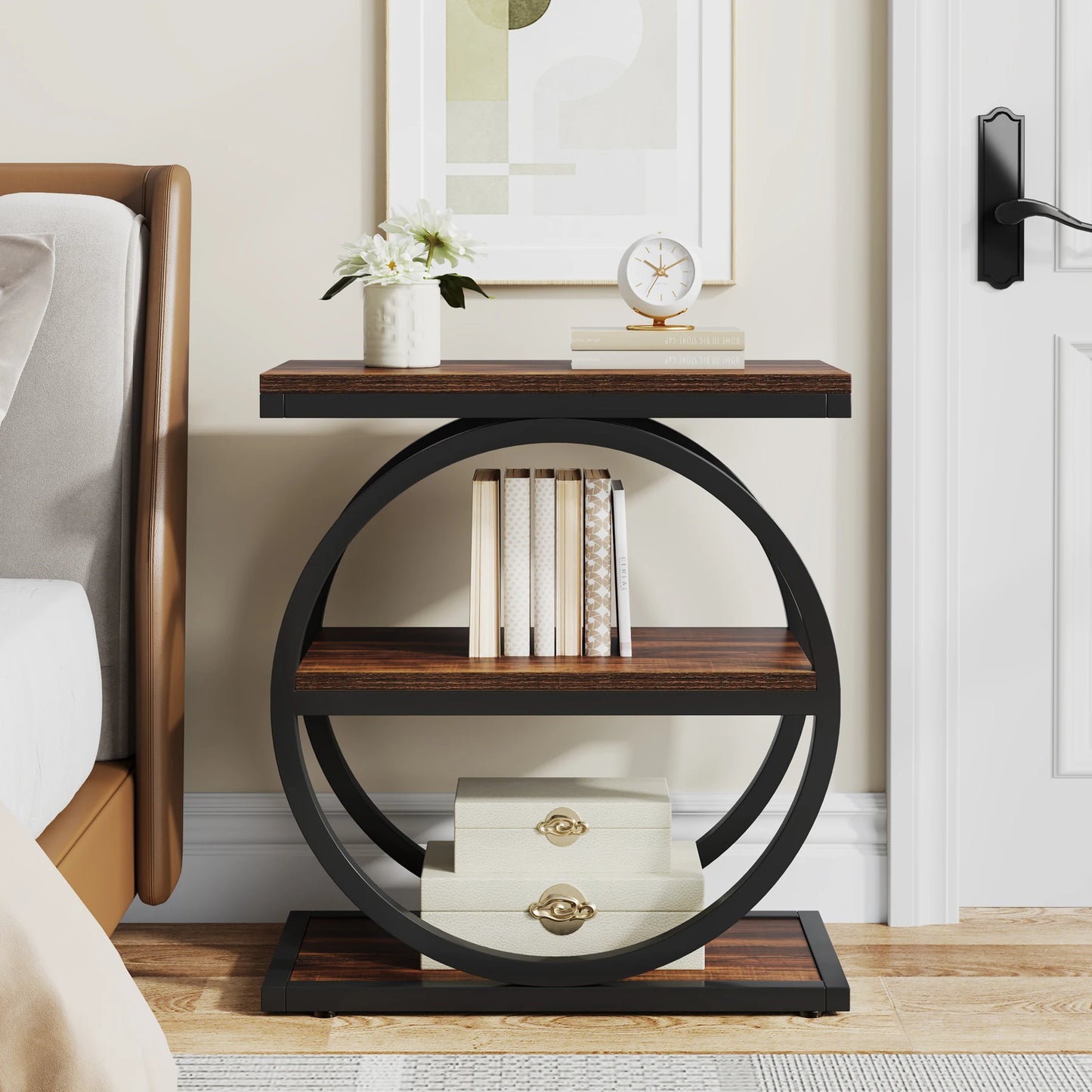 Tribesigns End Table With 3 Storage Shelves Industrial Wooden