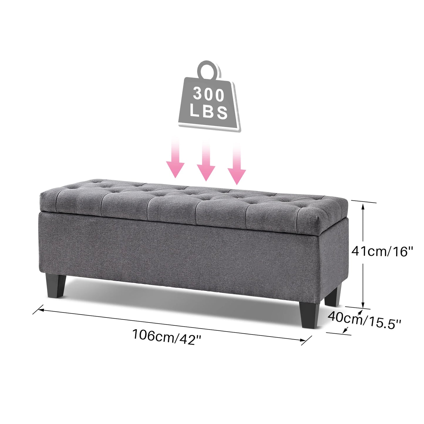 Storage Ottoman Bench With Tufted Surface And Flip Lid Hinge